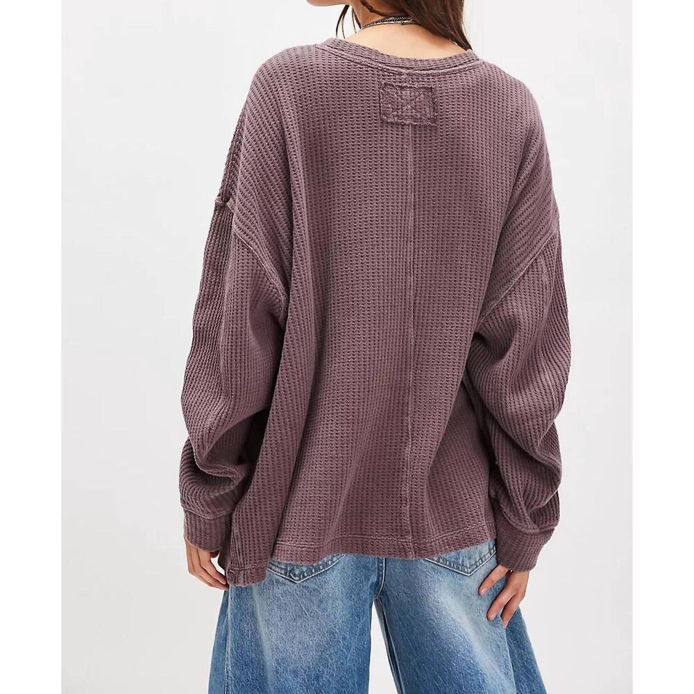 NEW FREE PEOPLE dawson pocket thermal top in chocolate grape - Picture 4 of 4